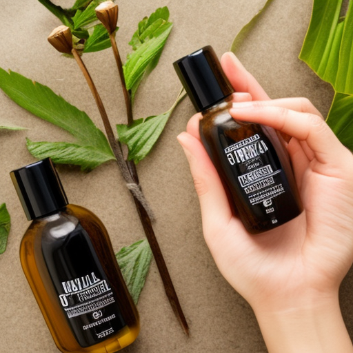 An image of two bottles of hair care products, one labeled "natural" and the other labeled "synthetic," with a woman's hand pointing to the natural bottle. The image conveys the message that natural ingredients are a better choice