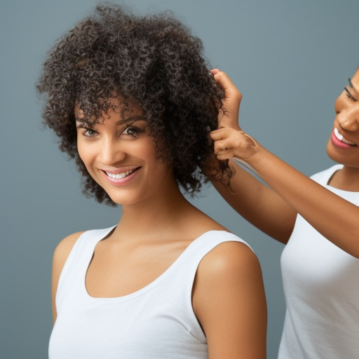 An image of a woman with shoulder-length hair, smiling while her stylist trims her ends with scissors. The image conveys the idea of regular trims being beneficial for hair health and maintenance.
