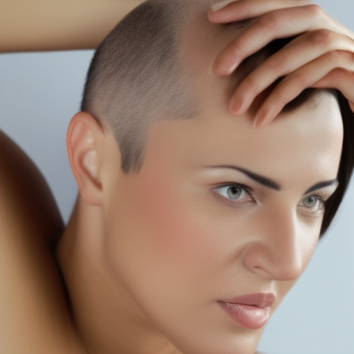 A close-up of a woman's scalp, with several bald patches, highlighting the different types of hair loss that can occur.